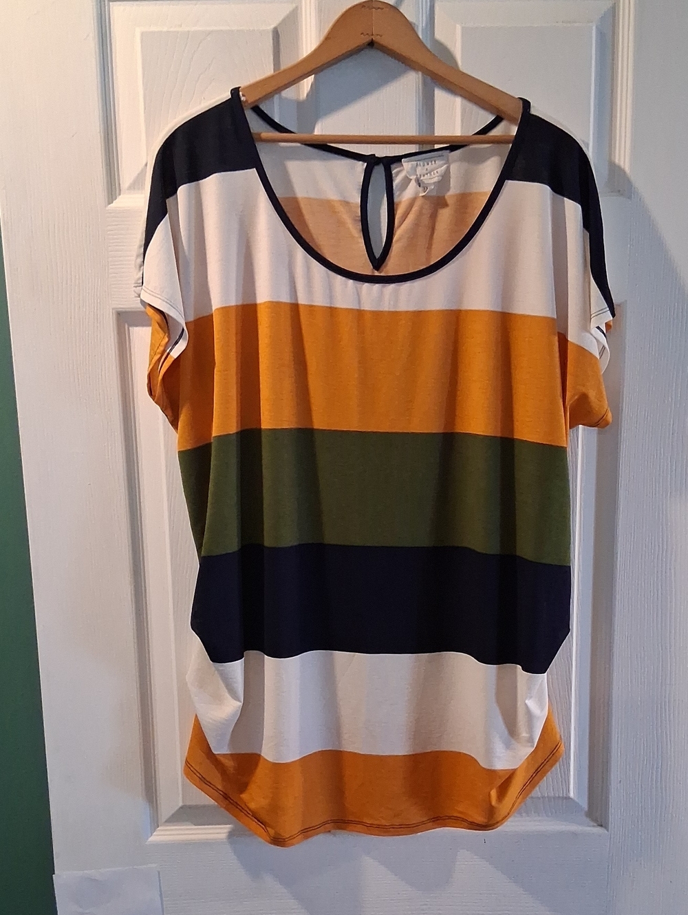 Relaxed Scoop-Neck Striped Tee in Mustard, Olive & Navy